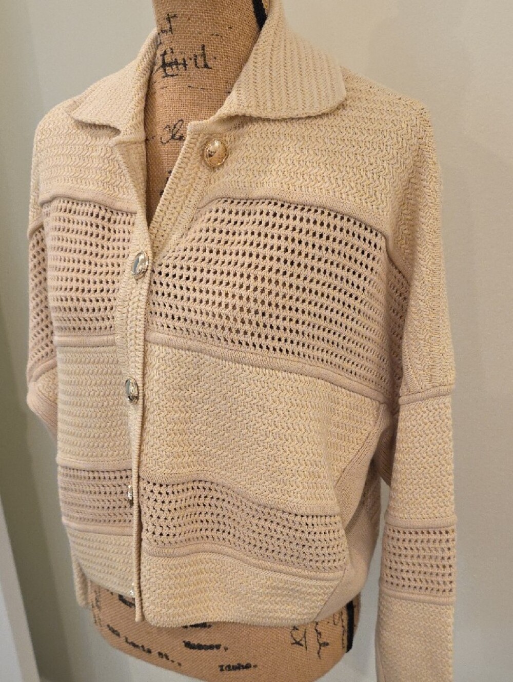 ba&sh Cream Open-Weave Button Cardigan - Picture 5 of 11